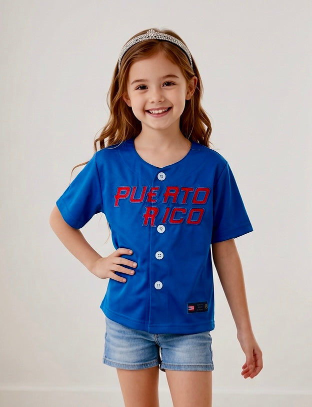 Puerto Rico Clemente Kids Baseball Jersey – Blue #21 Youth Button-Up Shirt
