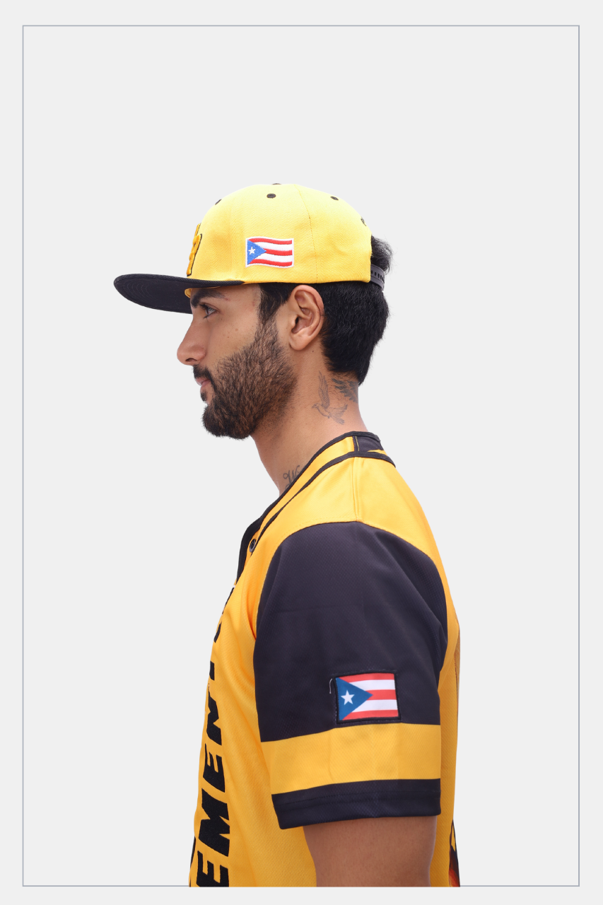 Puerto Rico Hat – Gold PR Embroidered Black Yellow Snapback