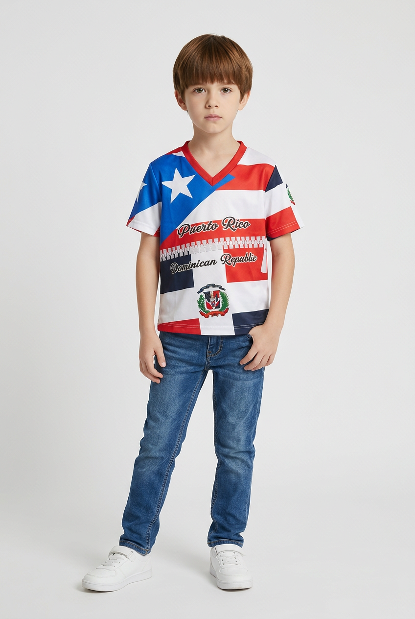 Kids Puerto Rico Dominican Republic V-Neck T-Shirt – Lightweight Cultural Shirt