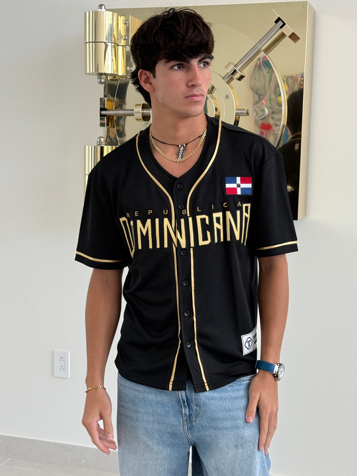 Quisqueya Heritage Black & Gold Embroidered Jersey Streetwear