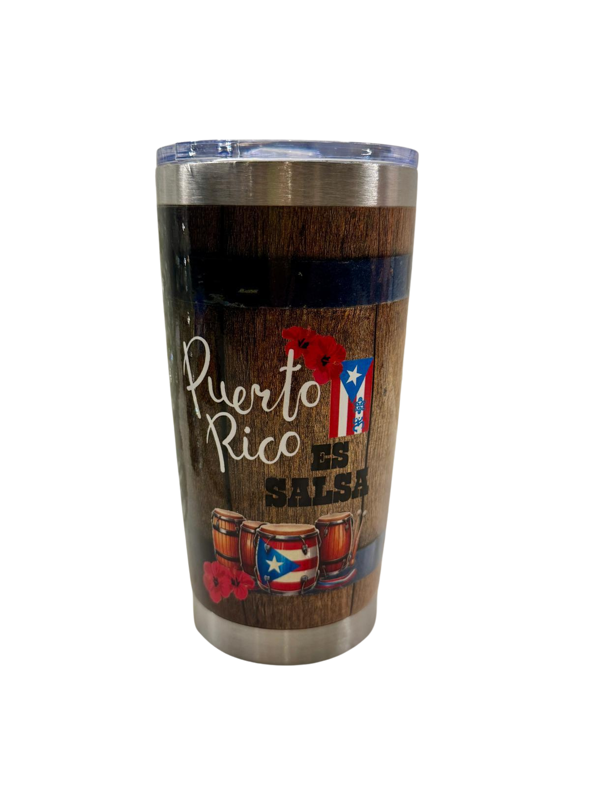 Puerto Rico Es Salsa 20oz tumbler with musical heritage design