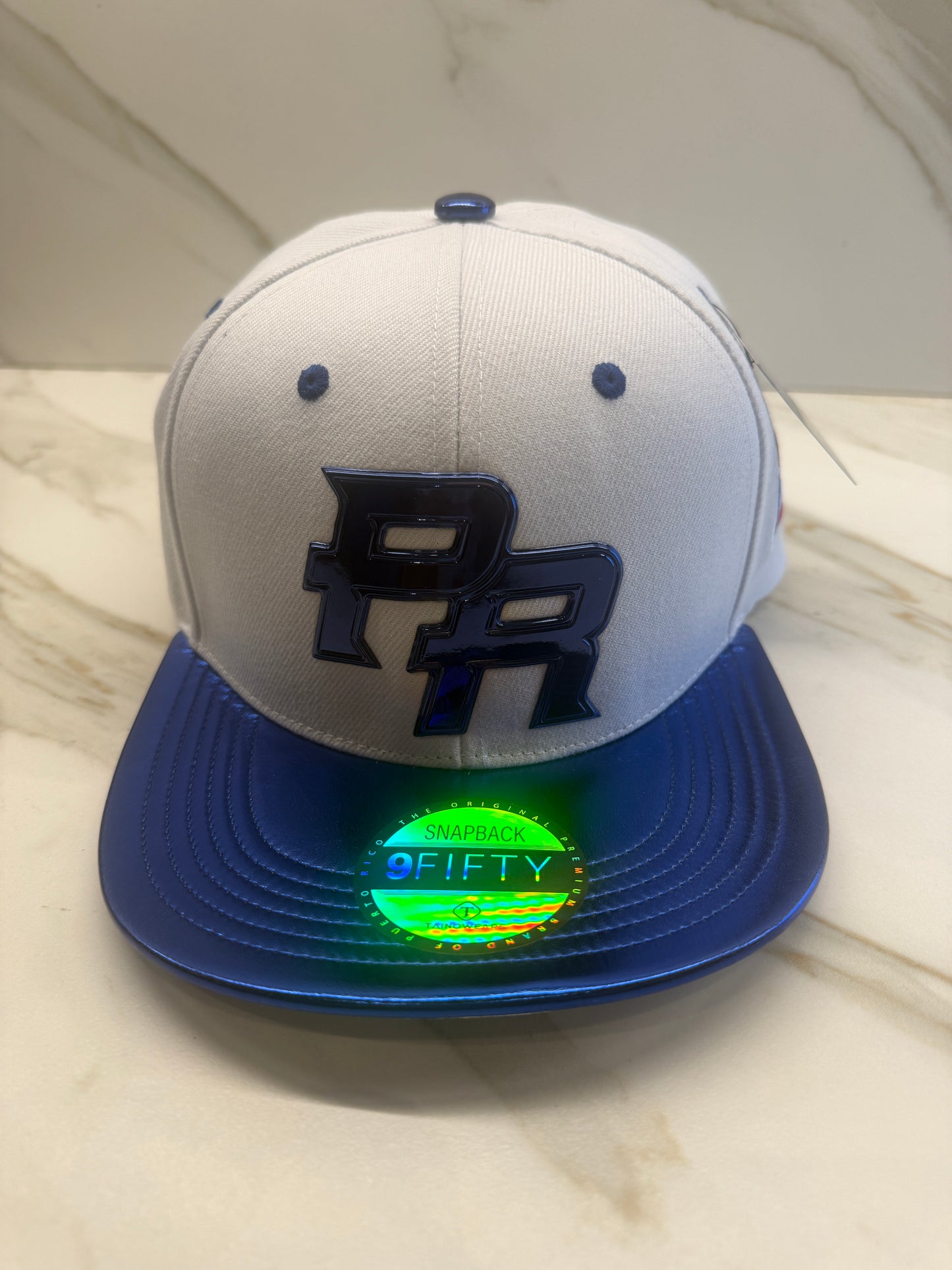 Puerto Rico Blue Metallic Hat - 5D Embroidered Flat Brim Snapback Cap