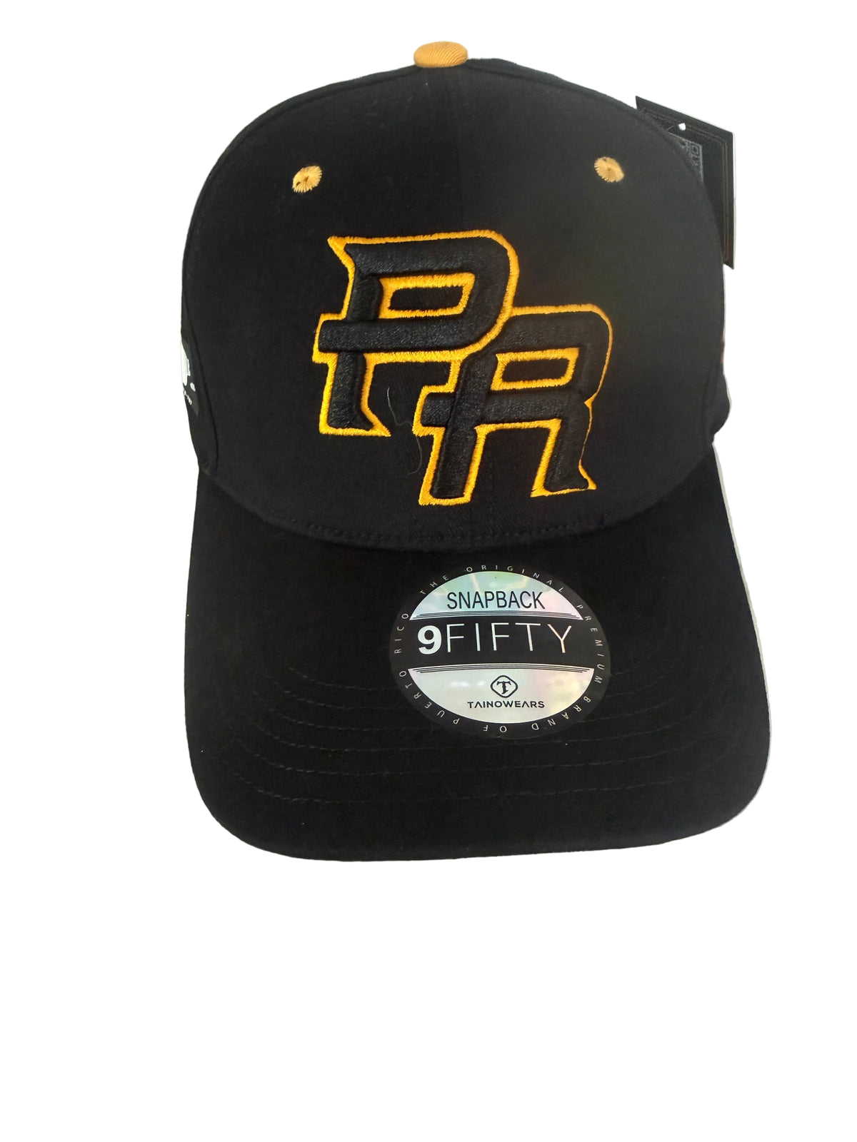 Puerto Rico PR Curved Brim Snapback Hat – Black & Gold Embroidered