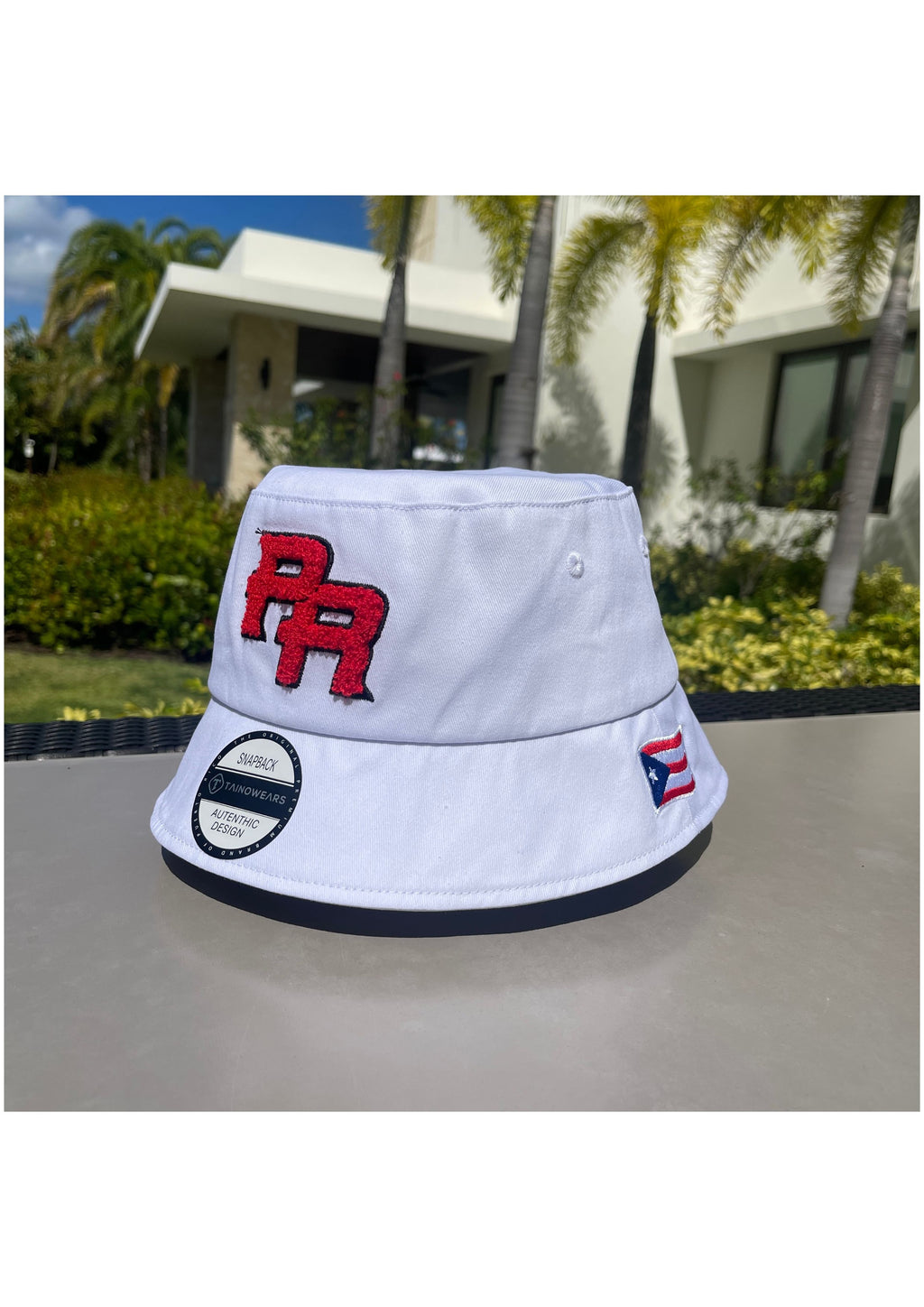 Puerto Rico White Bucket Hat | PR Chenille Cotton Hat