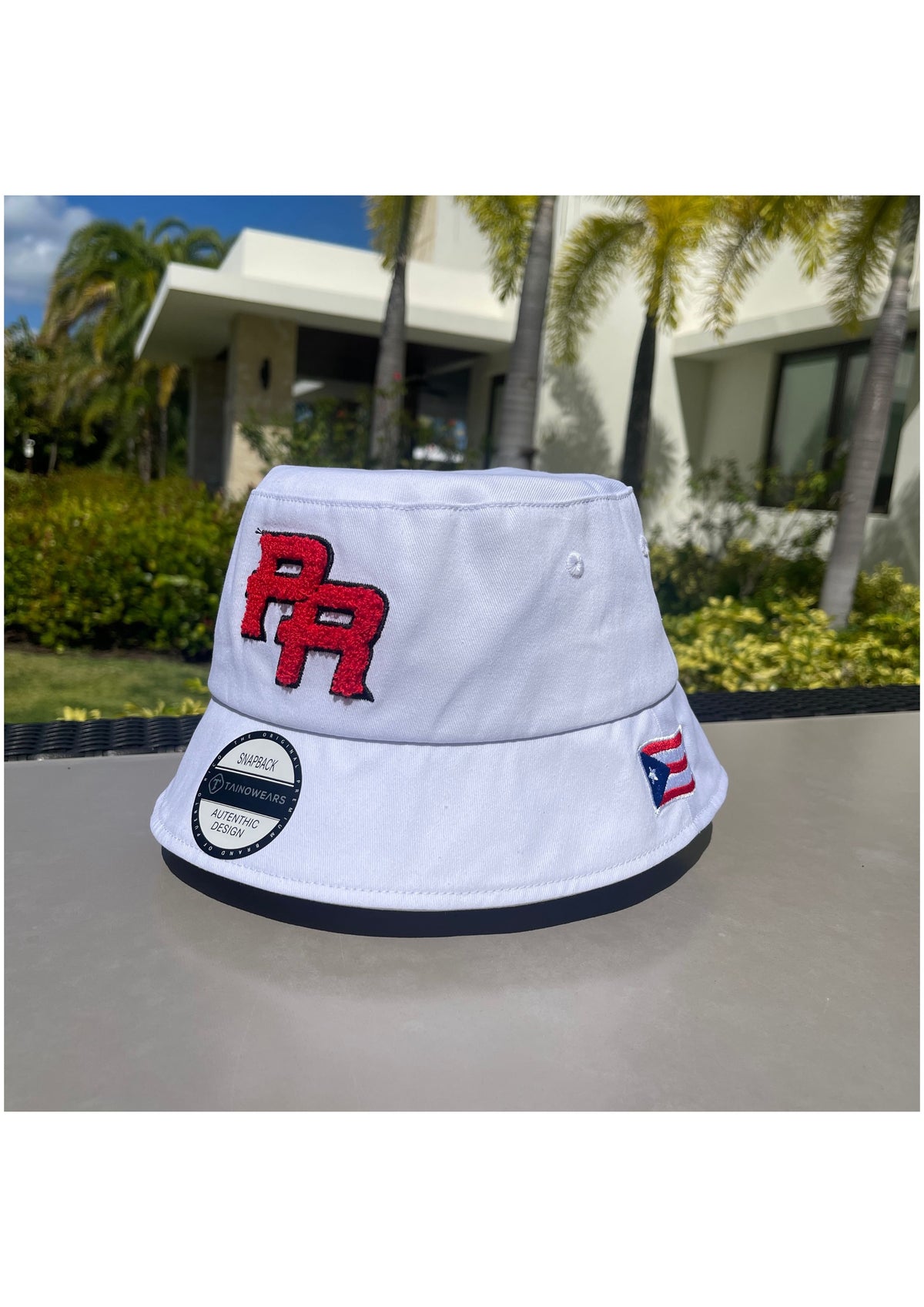 Puerto Rico White Bucket Hat | PR Chenille Cotton Hat