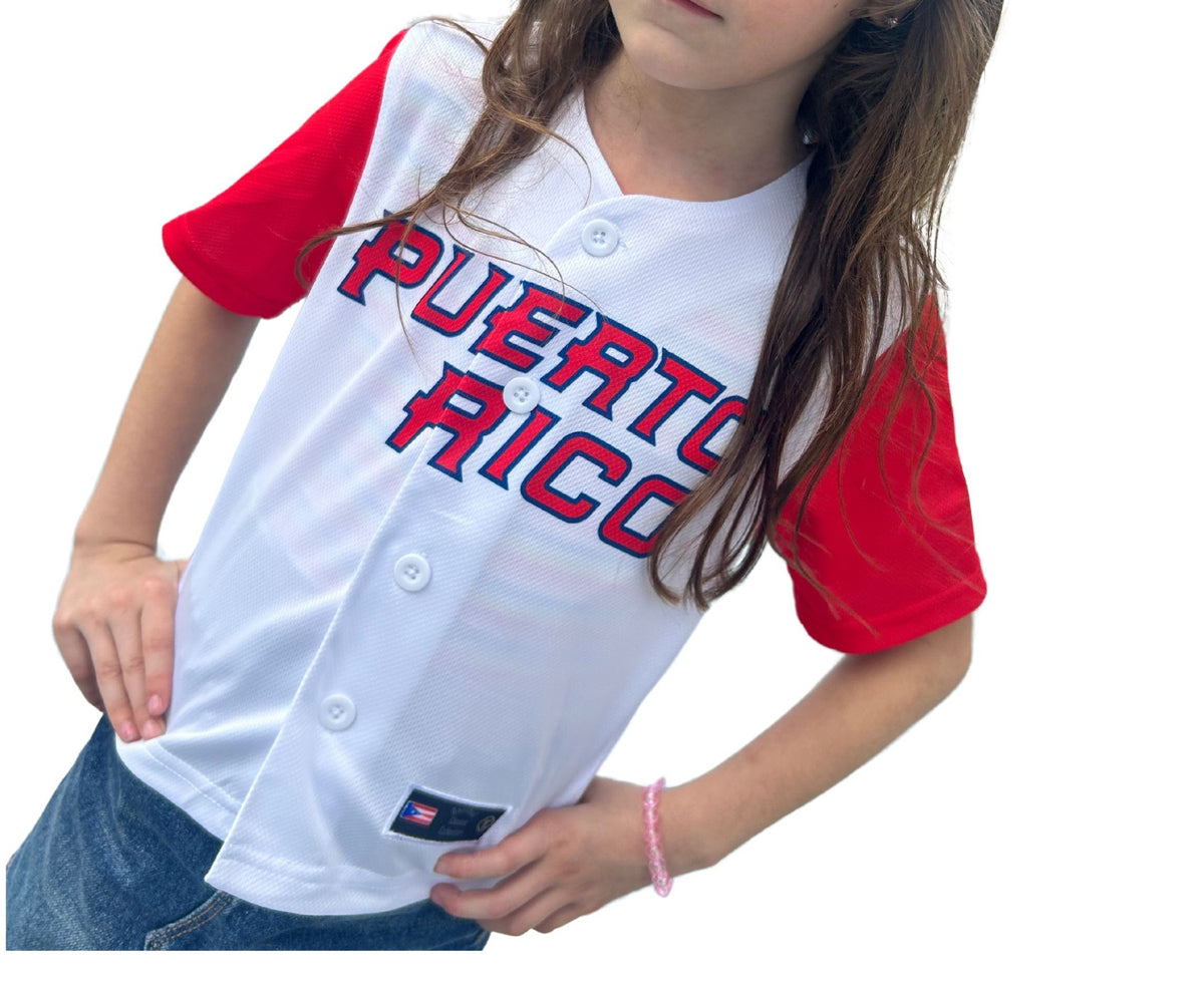 Puerto Rico Kids Baseball Jersey – White #21 Youth Baseball Shirt with Flag Patch