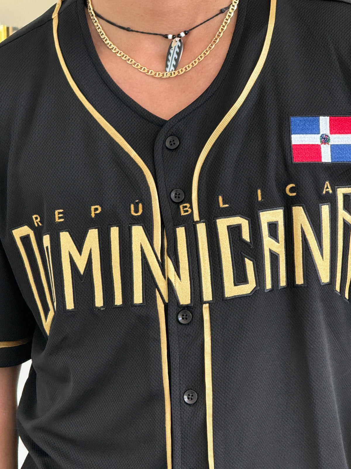 Quisqueya Heritage Black & Gold Embroidered Jersey Streetwear
