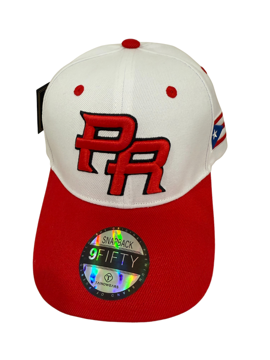 Puerto Rico PR Snapback Hat – Red/White Curved Brim Cap, 3D Embroidery,