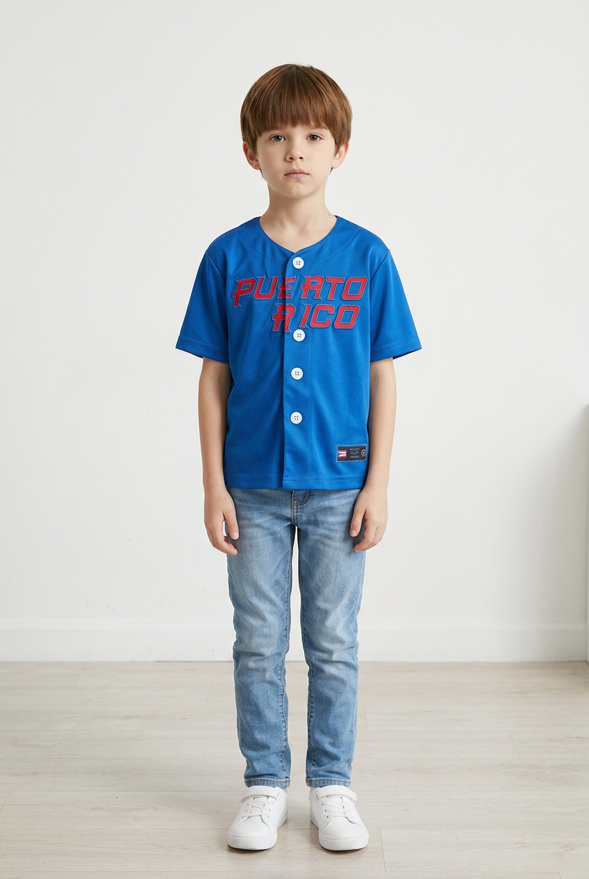 Puerto Rico Clemente Kids Baseball Jersey – Blue #21 Youth Button-Up Shirt