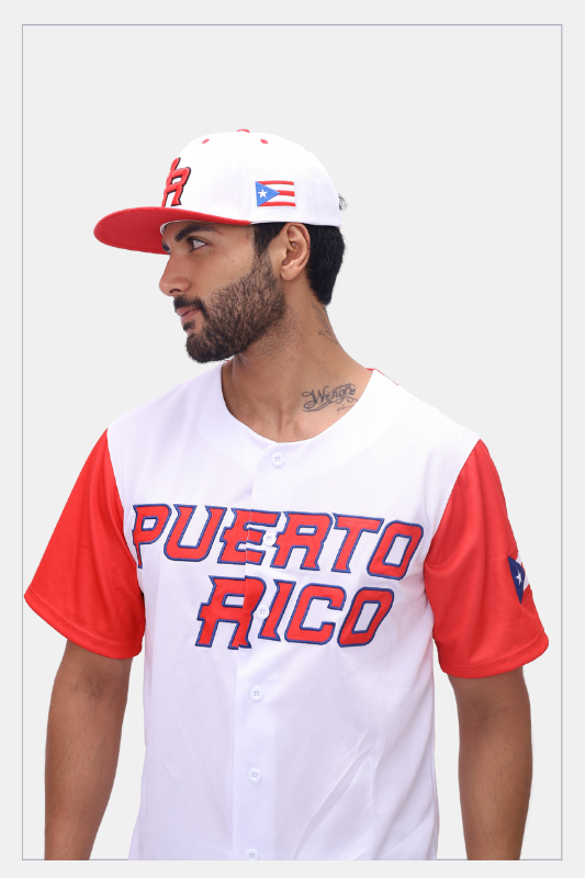 Puerto Rico PR White Red Flat Brim Snapback Hat – 3D Embroidered Cap