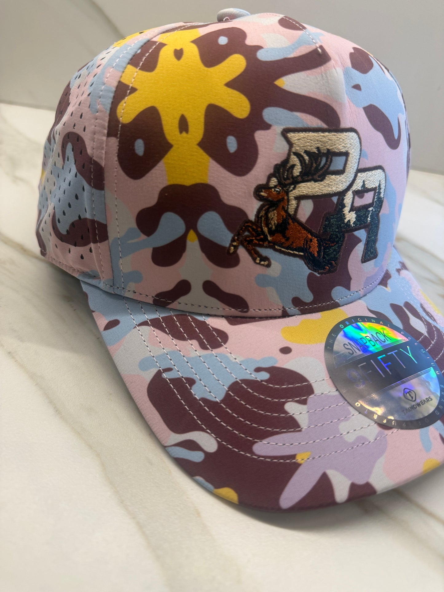Puerto Rico Pink Camouflage Hat – Water Resistant PR Embroidered Snapback Cap Adjustable Camo Baseball Hat for Men Women Streetwear