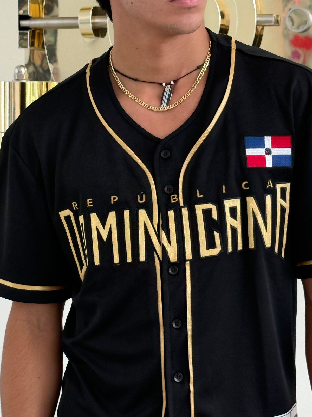Quisqueya Heritage Black & Gold Embroidered Jersey Streetwear