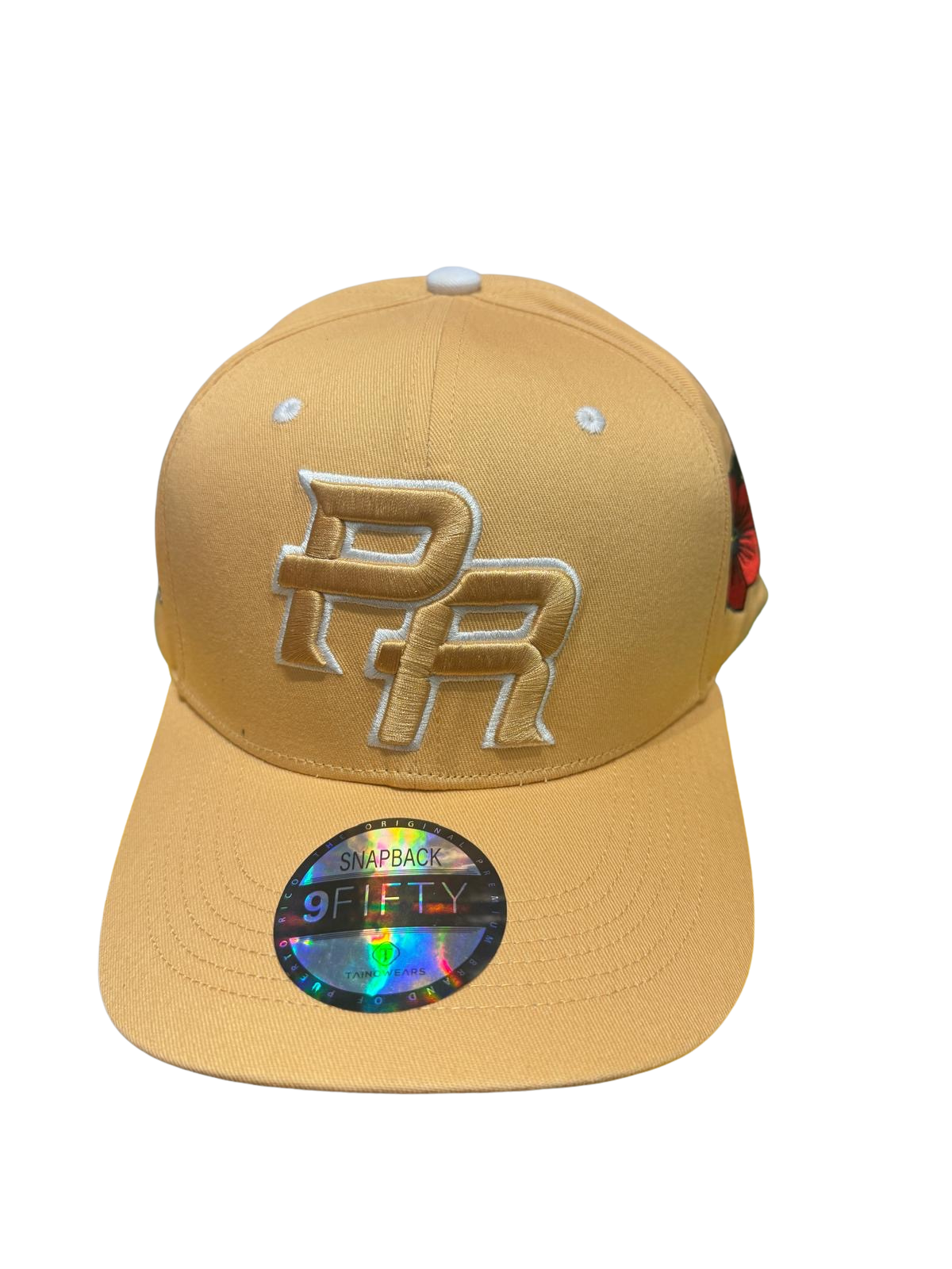 Puerto Rico PR Snapback Hat – Nude Curved Brim Cap with 5D Embroidery & Flor Maga Patch | Tainowears®