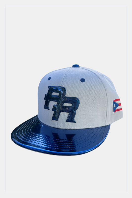 Puerto Rico Blue Metallic Hat - 5D Embroidered Flat Brim Snapback Cap