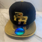 Puerto Rico PR Gold Snapback Hat – Metallic Logo Flat Brim Cap with Gold Visor & Flag Patch | Adjustable Premium Streetwear Cap