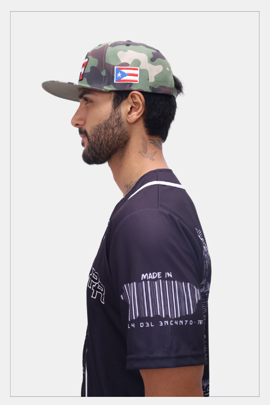 Puerto Rico PR Camouflage Flat Brim Snapback Hat – Embroidered Military Cap