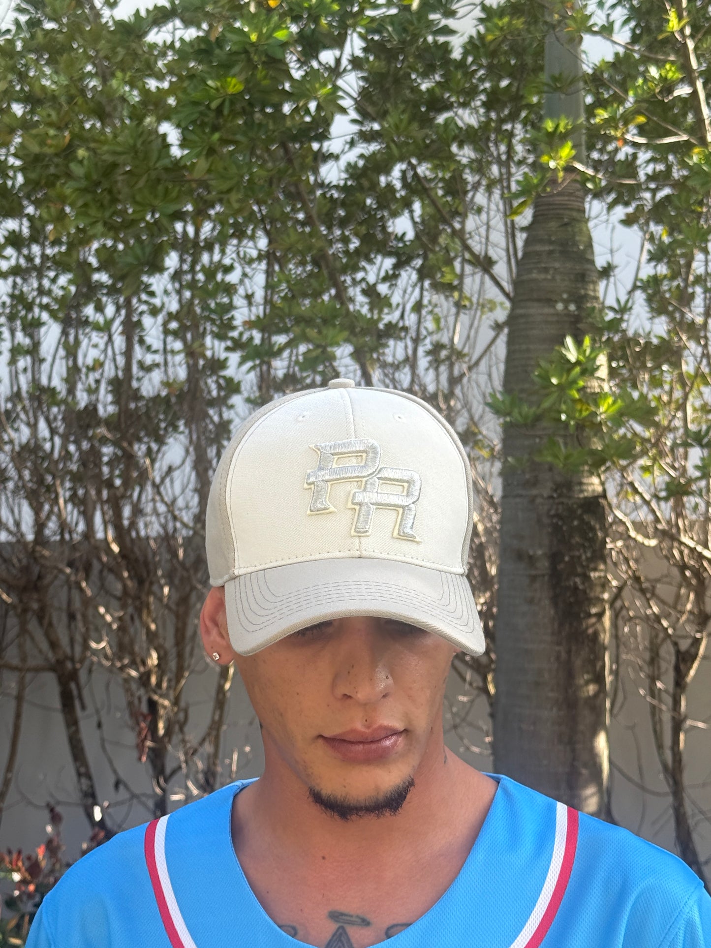 Puerto Rico PR Hat – Off White Curved Brim Cap with Silver Embroidery & Flag | Adjustable Boricua Baseball Ha