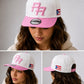 Puerto Rico PR Pink & White Snapback Cap – Embroidered Flat Brim Hat
