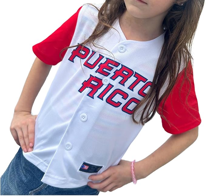 Puerto Rico Kids Baseball Jersey – #12 Youth Button-Up Shirt with Flag Sleeve