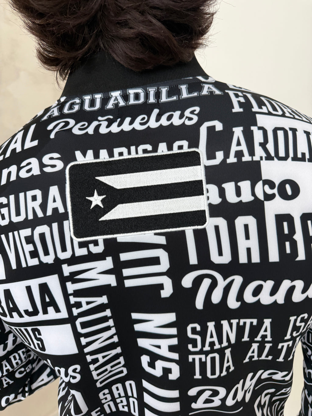 Puerto Rico 78 Pueblos Bomber Jacket | Black White Streetwear Jacket