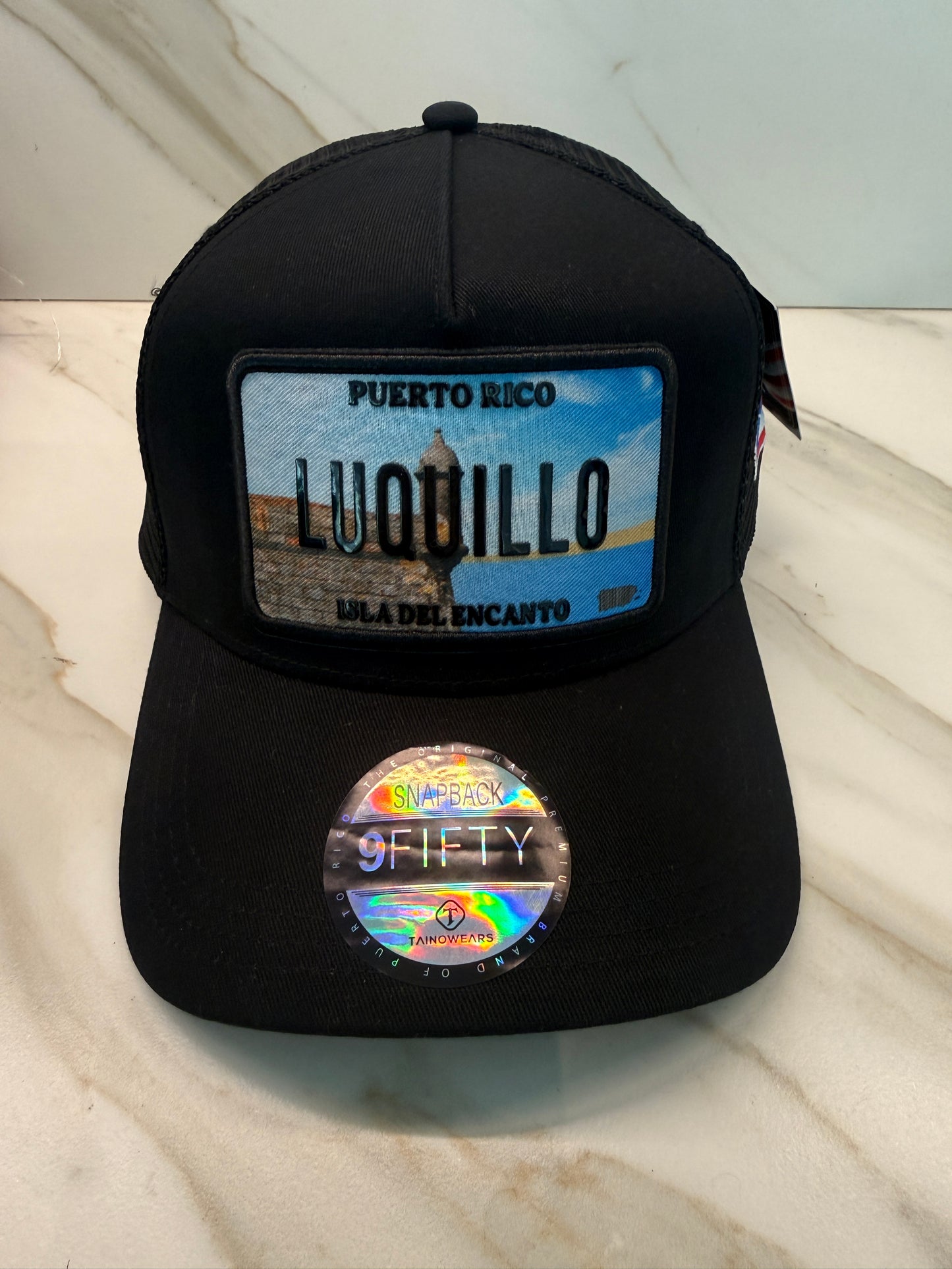 Puerto Rico Curved Brim Snapback Trucker Hat – Mesh Back, Leather License-Plate Patch, Isla del Encanto