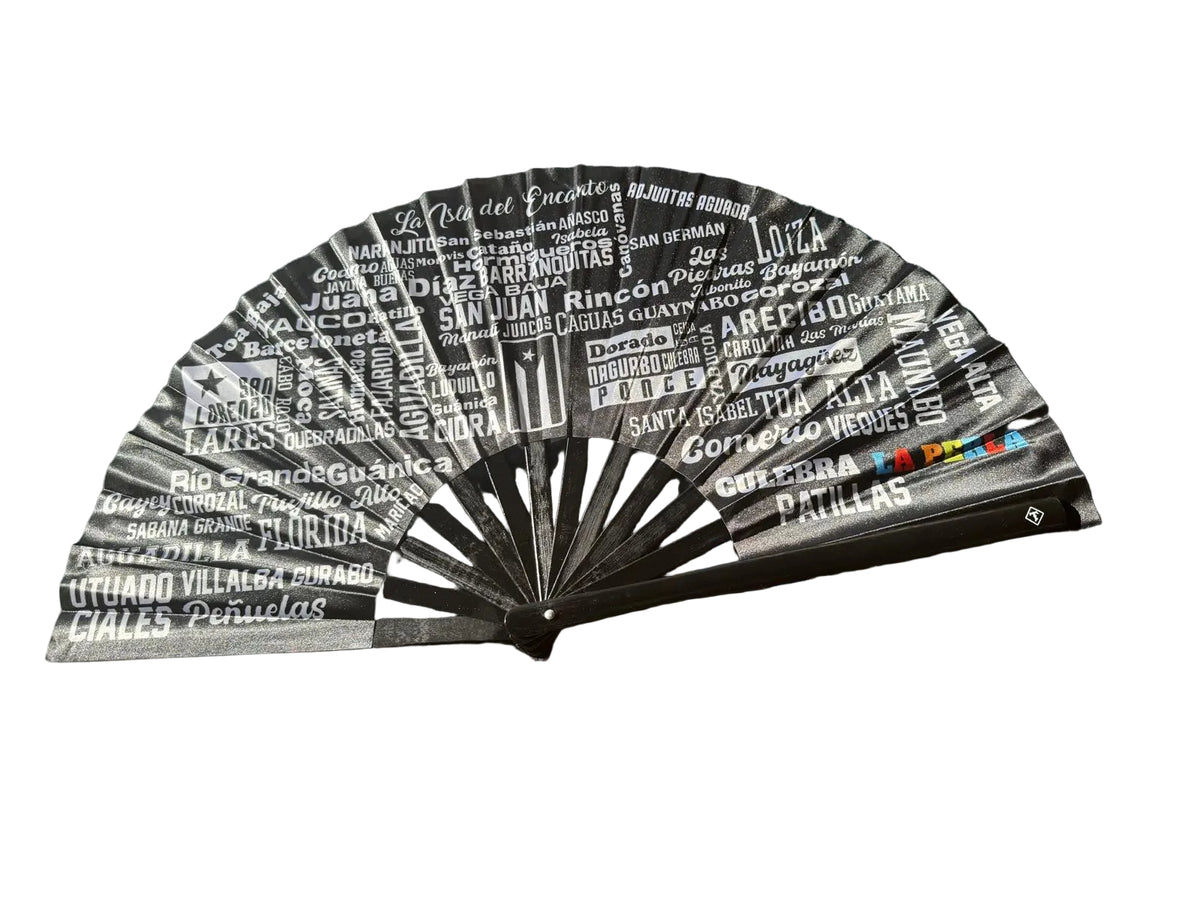 Puerto Rico 78 Pueblos Folding Fan – Large Bamboo Rib Clack Fan