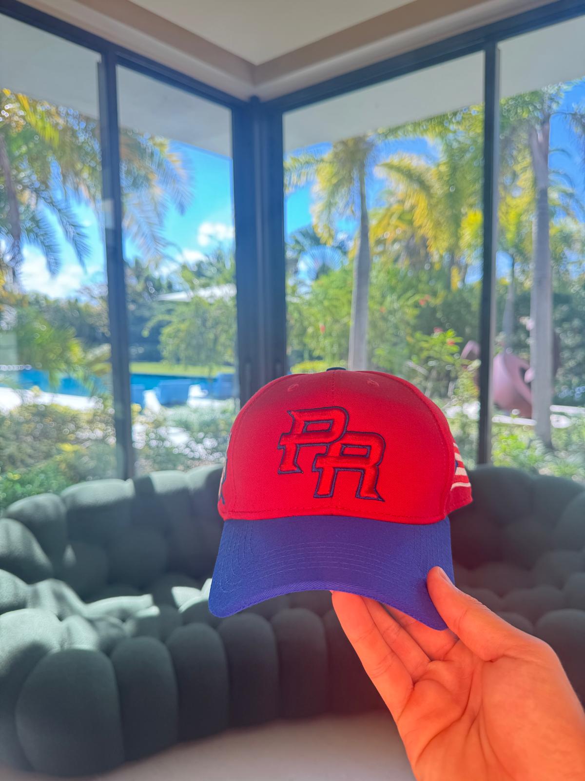 Puerto Rico PR Red Blue Curved Brim Snapback Hat – Raised Embroidered Cap