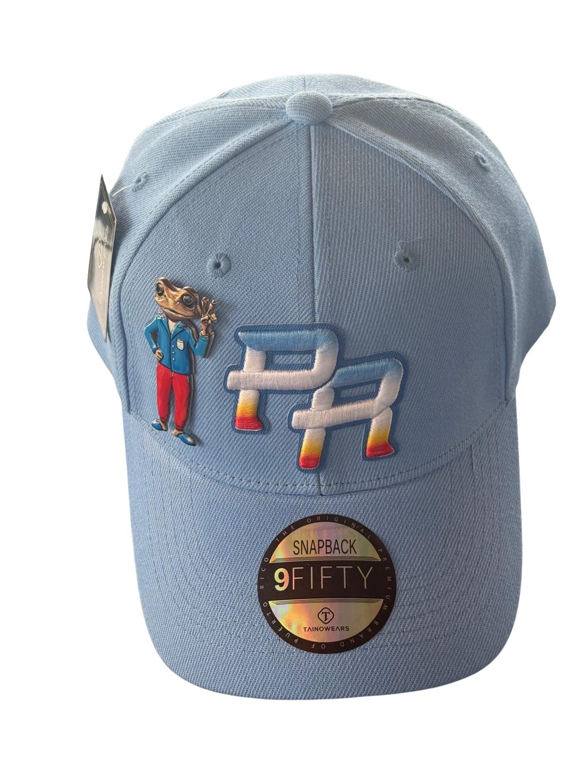 Metallic Sapo Concho Snapback Hat – Light Blue “PR” Gradient Embroidery