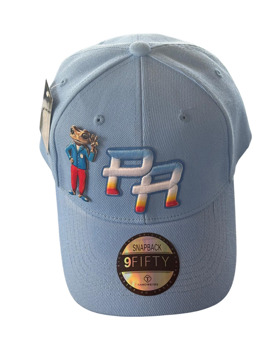 Metallic Sapo Concho Snapback Hat – Light Blue “PR” Gradient Embroidery