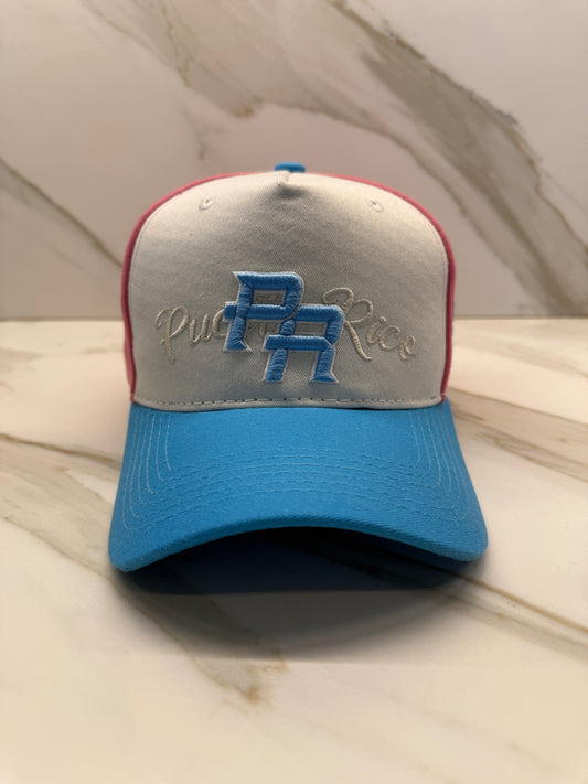 Puerto Rico Sorbet Snapback Cap – PR Logo 5 Panel Cotton Hat with Flag Patch & Curved Brim