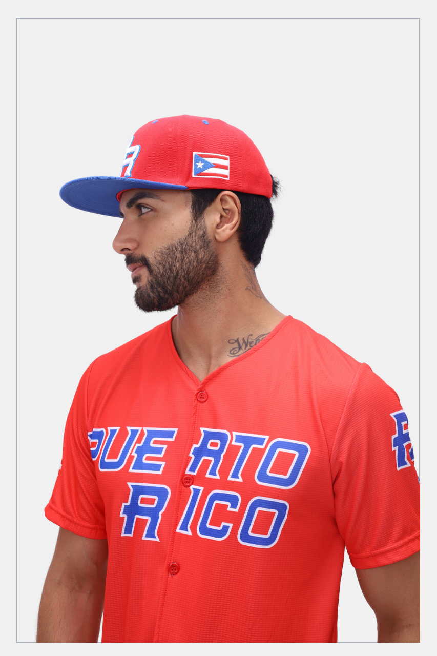 Puerto Rico PR Red Blue Flat Brim Snapback Hat – 5D Embroidered Cap