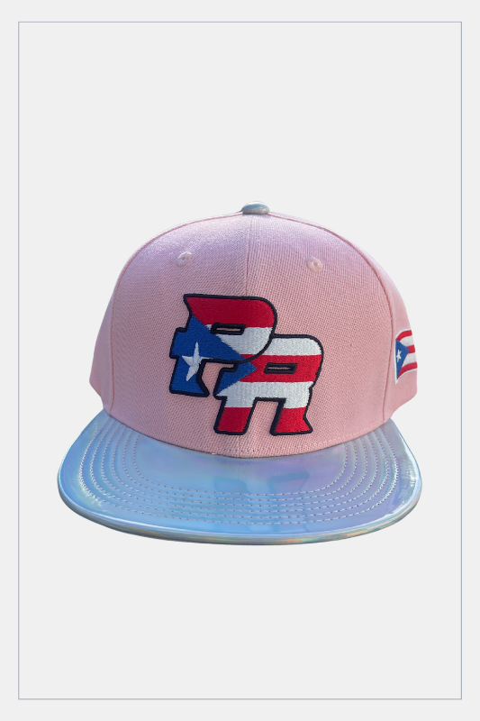 Puerto Rico Pink Metallic Hat - 5D Embroidered Flat Brim Snapback Cap