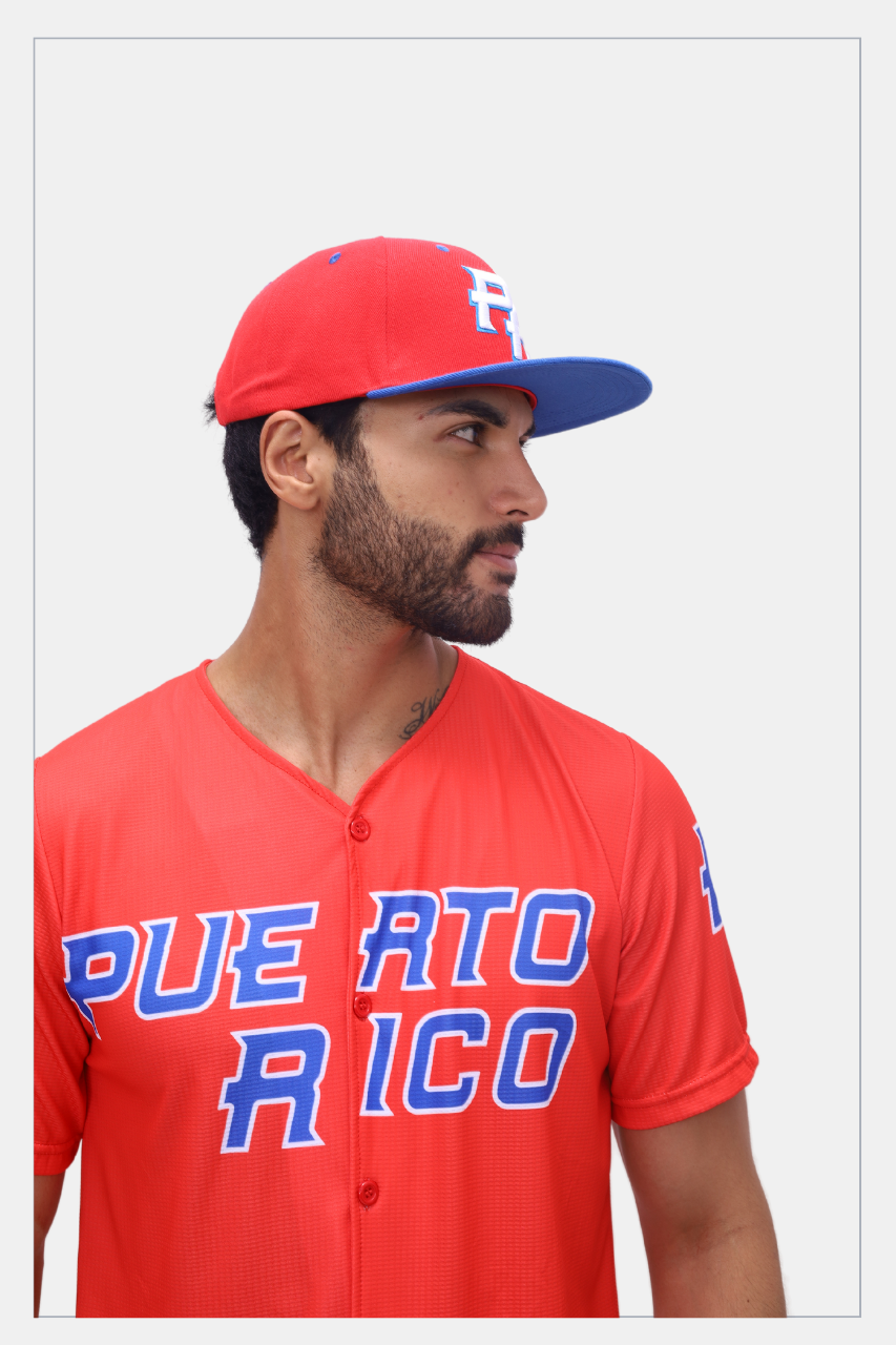Puerto Rico PR Red Blue Flat Brim Snapback Hat – 5D Embroidered Cap