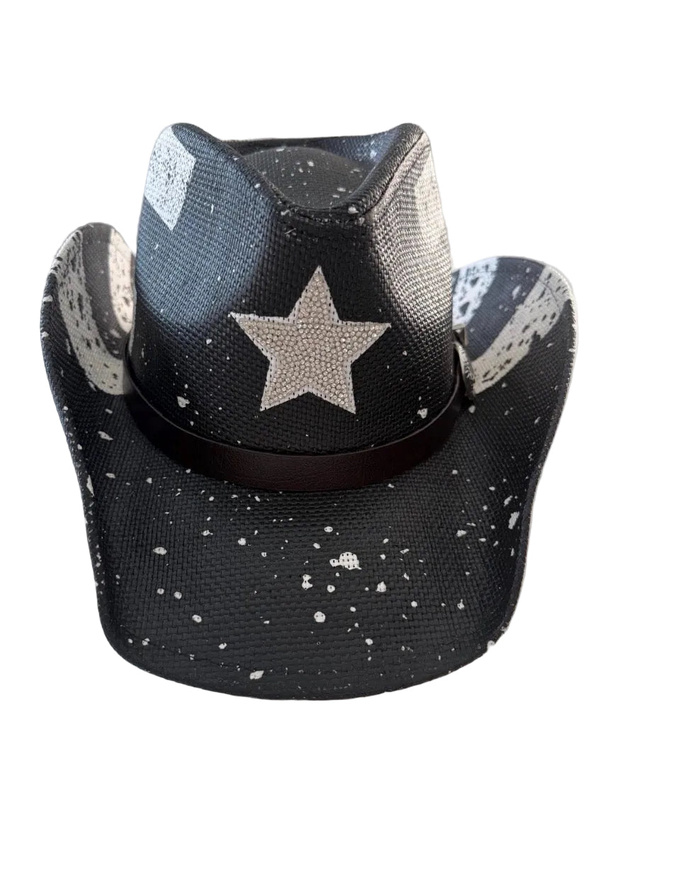 Black Straw Cowboy Hat – Rhinestone Star Western Festival Hat | Tainowears®