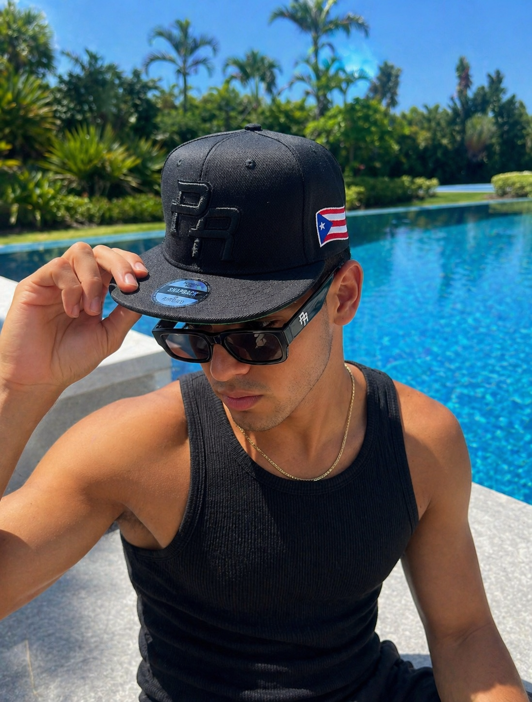 Puerto Rico PR Black Flat Brim Snapback Hat – Structured Polyester Cap