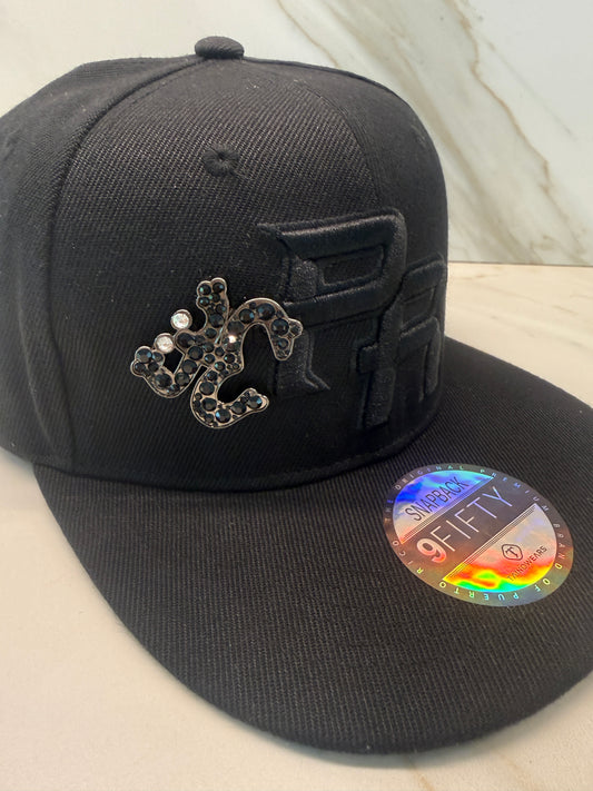 Puerto Rico Coqui Snapback Hat – Black Flat Brim Cap with Metal Stone Enamel Pin