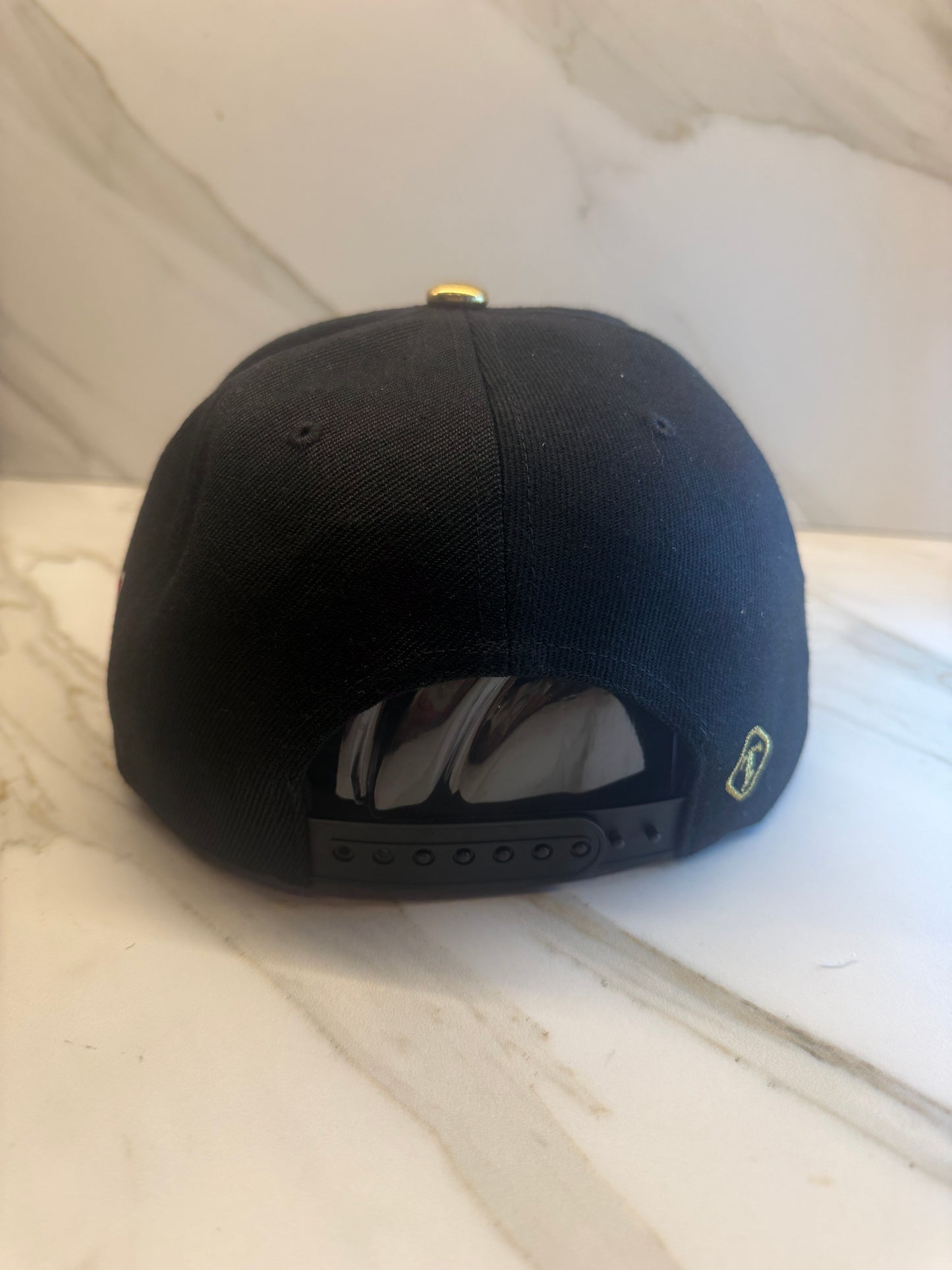 Puerto Rico PR Gold Snapback Hat – Metallic Logo Flat Brim Cap with Gold Visor & Flag Patch | Adjustable Premium Streetwear Cap