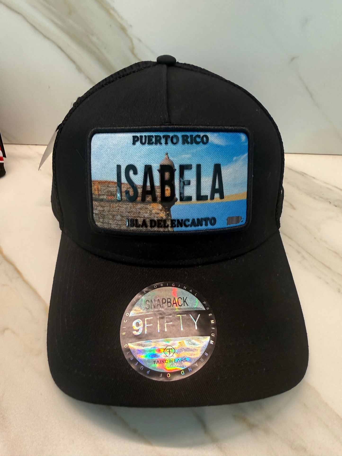 Puerto Rico Curved Brim Snapback Trucker Hat – Mesh Back, Leather License-Plate Patch, Isla del Encanto