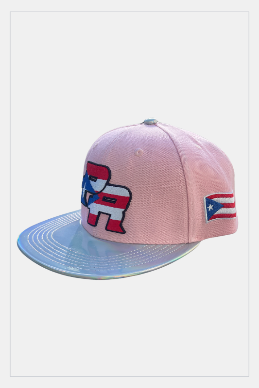 Puerto Rico Pink Metallic Hat - 5D Embroidered Flat Brim Snapback Cap