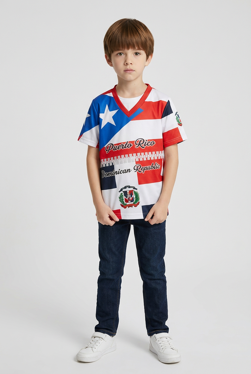 Kids Puerto Rico Dominican Republic V-Neck T-Shirt – Lightweight Cultural Shirt