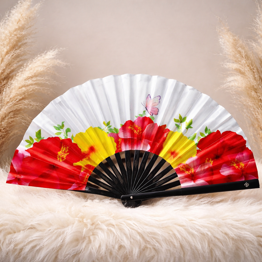 Tropical Hibiscus Butterfly Folding Fan – Bamboo Clack Hand Fan