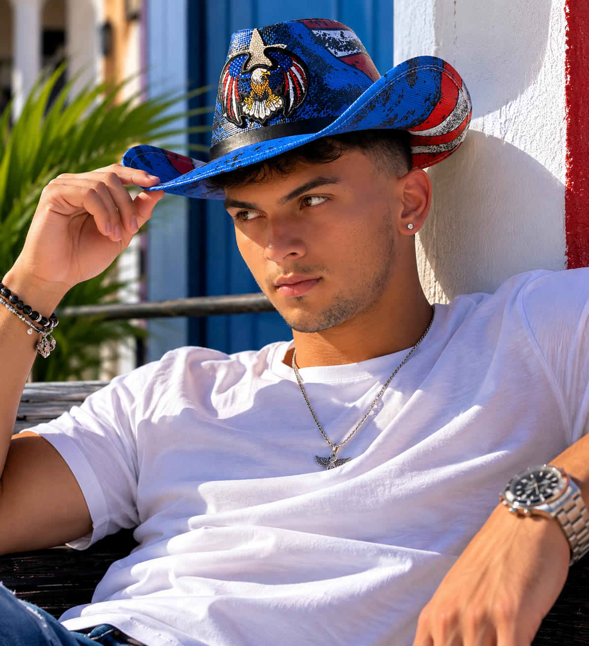 American Eagle Rhinestone Cowboy Hat – Patriotic Western Festival Hat