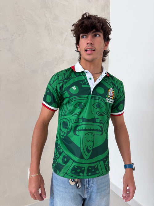 HeadzFlex green heritage polo jersey with bold graphic design