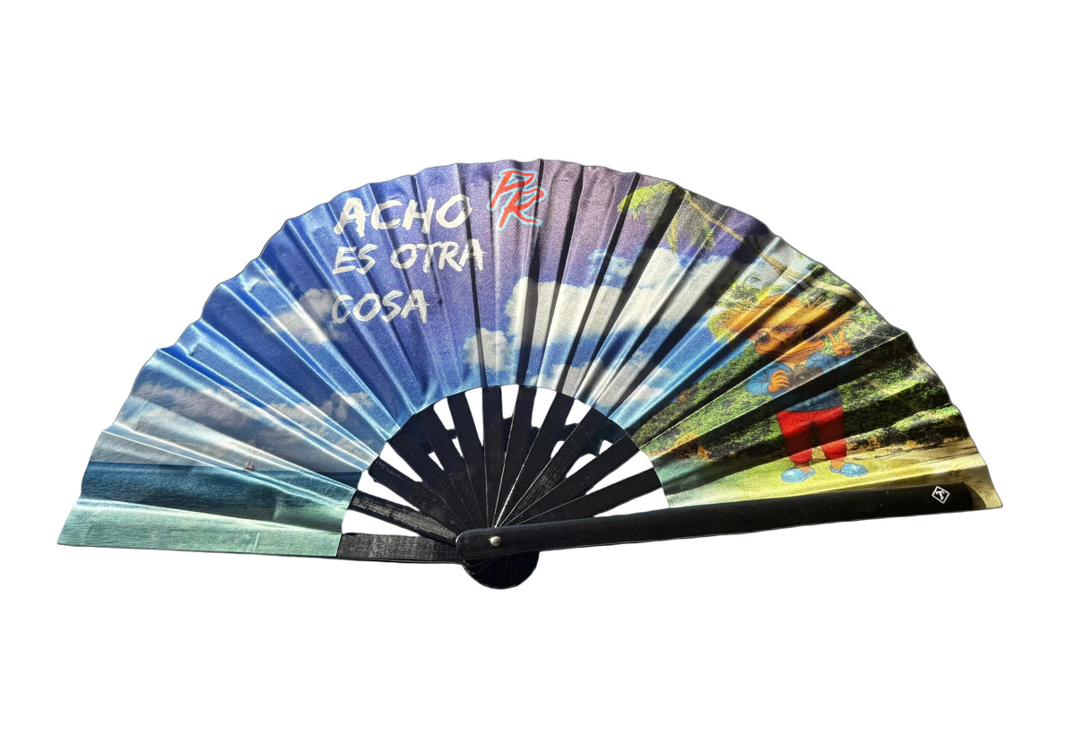 Puerto Rico Acho PR Es Otra Cosa Folding Fan – Large Bamboo Rib Clack Fan