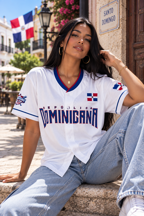 Dominican Republic Baseball White Jersey – Flag Embroidered