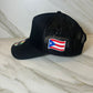 PR Embroidered Flag curve bill Snapback Cap with Puerto Rico Flag Black Black trucker hat Curved