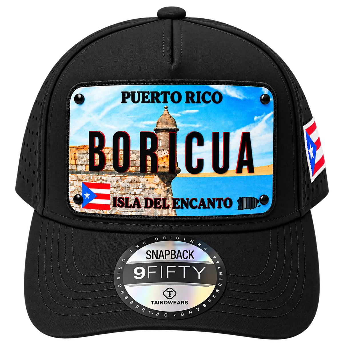 Boricua Plate Performance Cap – Puerto Rico Curved Brim Snapback