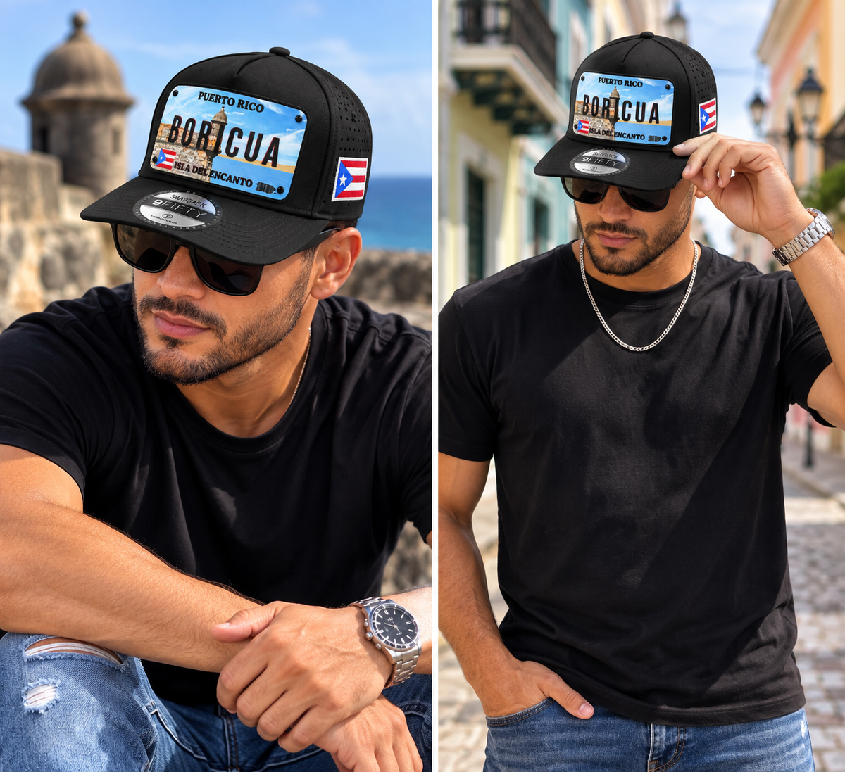 Boricua Plate Performance Cap – Puerto Rico Curved Brim Snapback