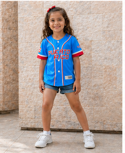 Puerto Rico Kids Baseball Jersey – Bandera Boricua Youth Button-Up Shirt