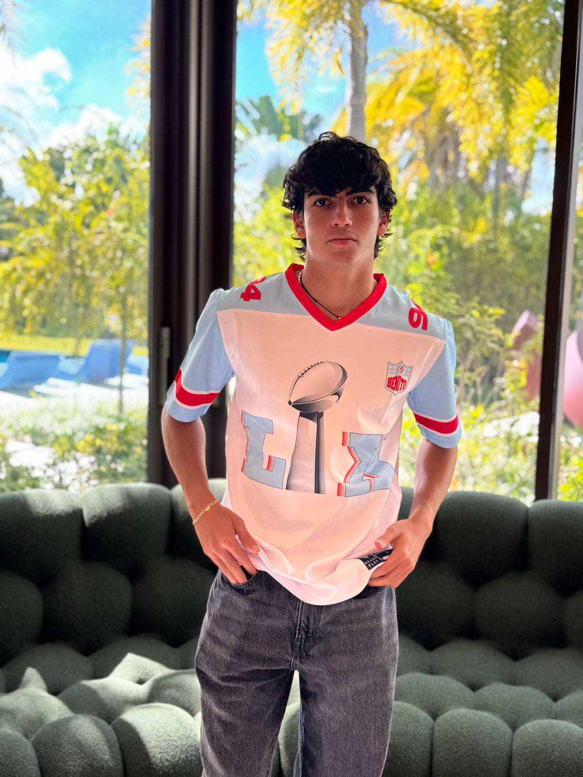 Limited Edition Trophy Graphic V-Neck T-Shirt – Puerto Rico Streetwear Jersey